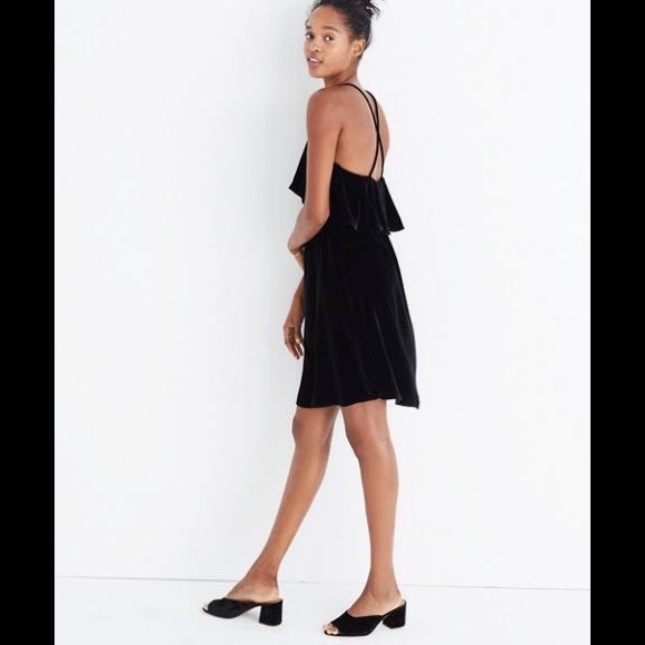 Madewell Dresses & Skirts - NWT Madewell velvet ruffle mini black criss cross